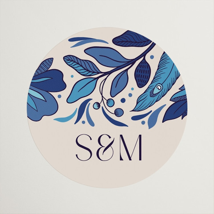 "Gilded" - Wedding Favor Stickers in Cerulean by GeekInk Design - Front