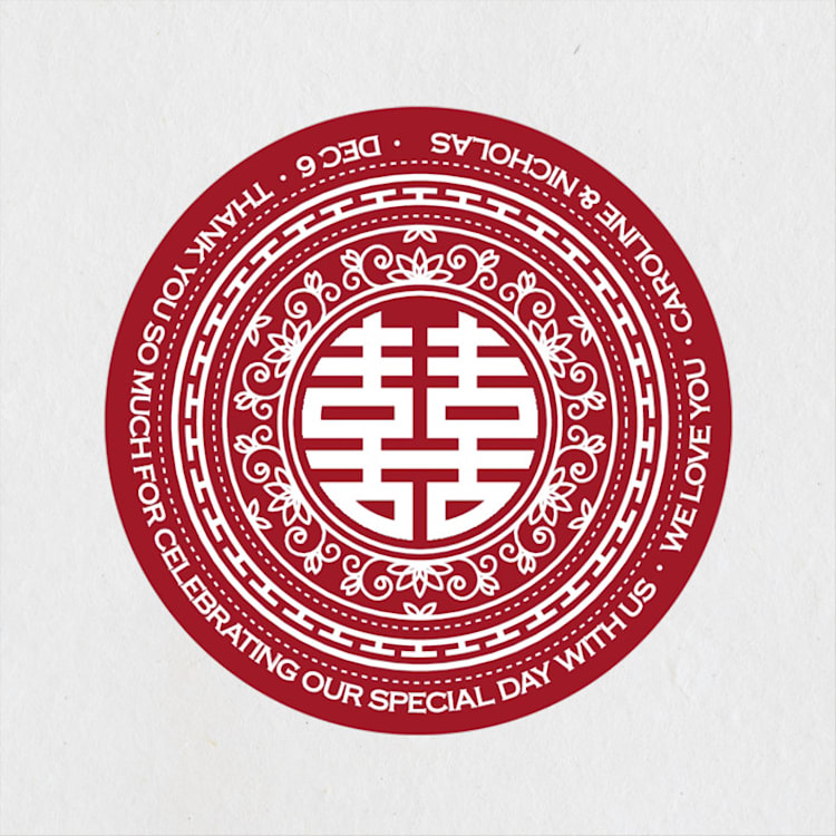 "Double Happiness Seal" - Wedding Favor Stickers in Carmine by Lori James - Front