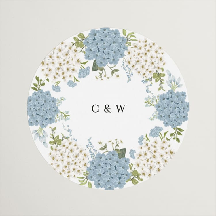 "Wedgewood" - Wedding Favor Stickers in Cerulean by Susan Moyal - Front