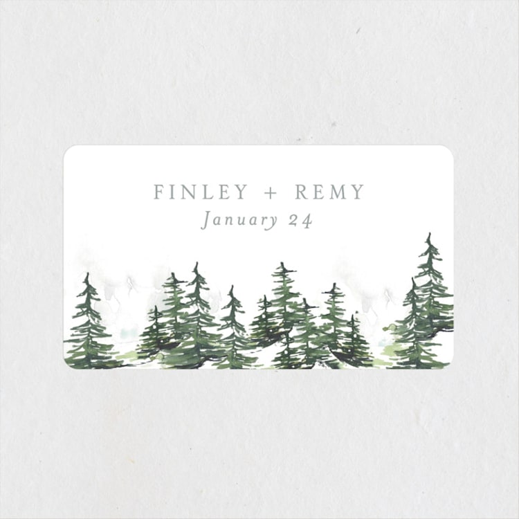 "On the Slopes" - Wedding Favor Stickers in Fog by Mere Paper - Front