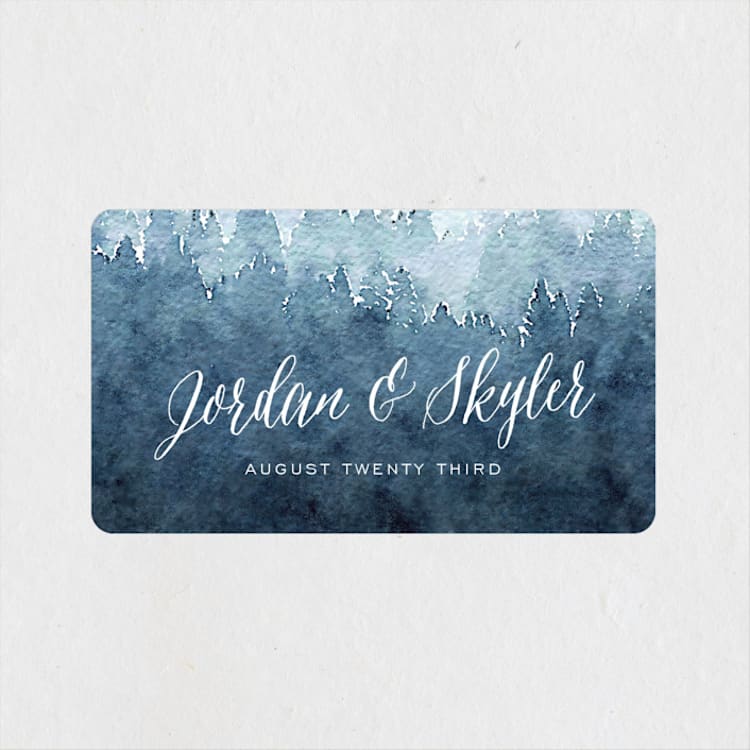 "Mountain Retreat" - Wedding Favor Stickers in Evening Sky by Design Lotus - Front