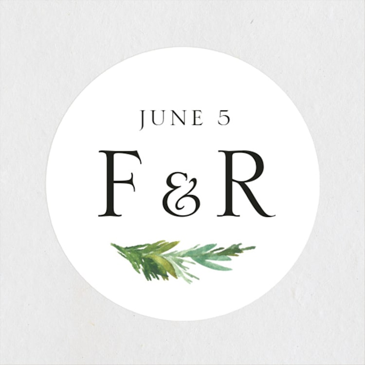 "Simple Pine Branches" - Wedding Favor Stickers in Vanilla by Mere Paper - Front