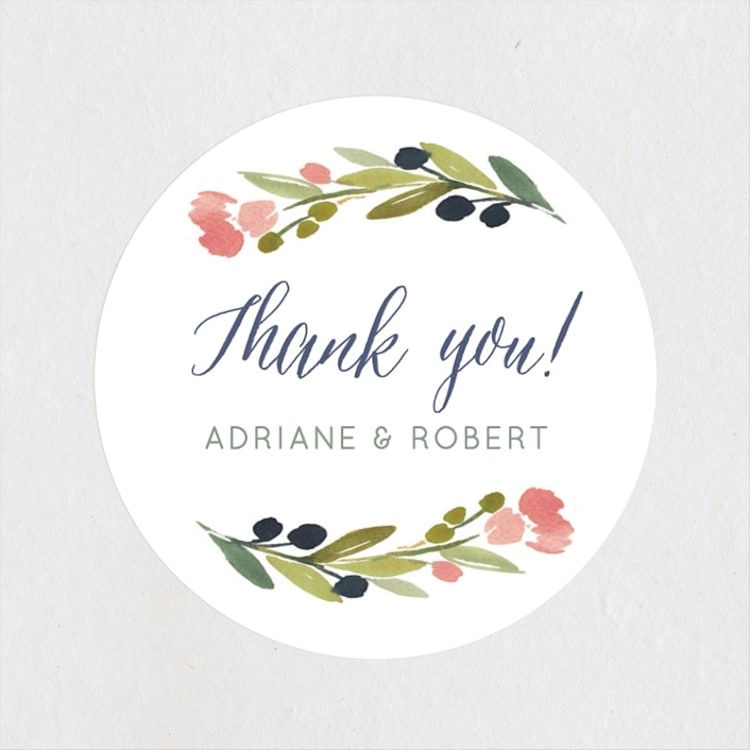 "Watercolor Wreath" - Wedding Favor Stickers in Grapefruit by Yao Cheng Design - Front