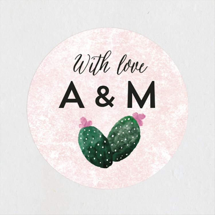 "Cacti" - Wedding Favor Stickers in Rose Crystal by Cass Loh - Front