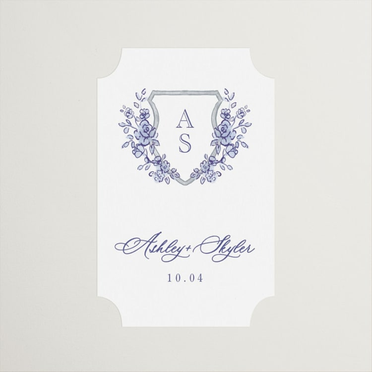 "watercolor flowers crest" - Wedding Favor Stickers in Dusty Blue by Cass Loh - Front