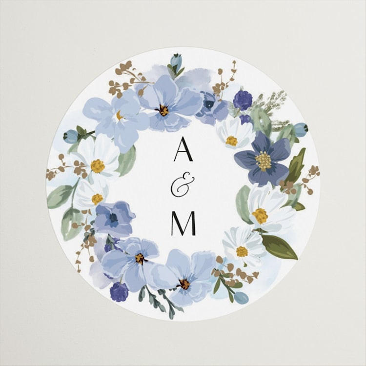 "Layered florals" - Wedding Favor Stickers in Serenity by Susan Moyal - Front