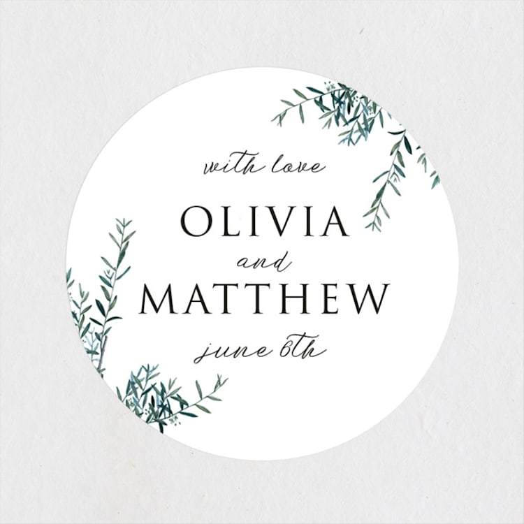 "Fresh Sage" - Wedding Favor Stickers in Olive by Christie Kelly - Front
