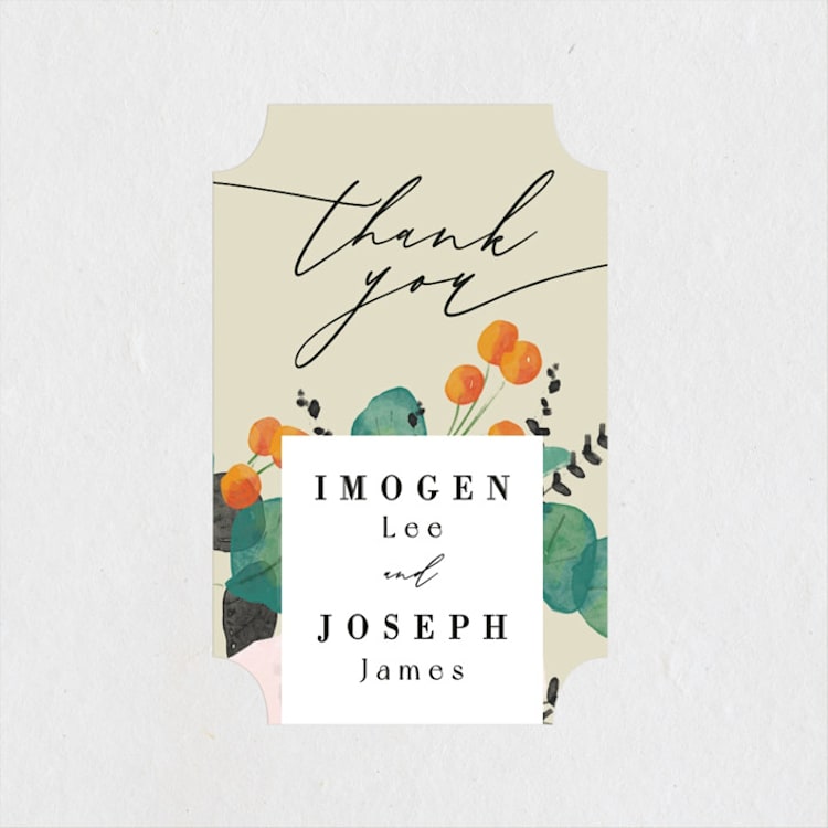 "Floral Splash" - Wedding Favor Stickers in Wheat by Keen Peachy - Front