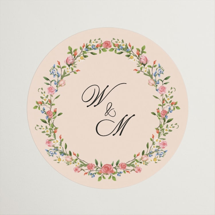 "Monogramed" - Wedding Favor Stickers in Blush by Susan Moyal - Front