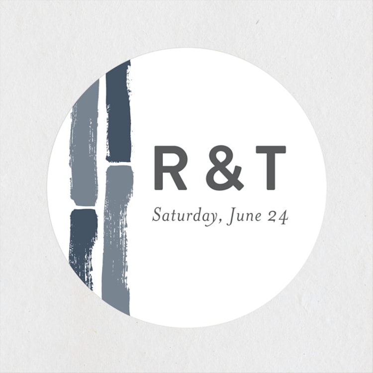 "Modern Brush" - Wedding Favor Stickers in Steel Blue by Lisa Guerrero - Front