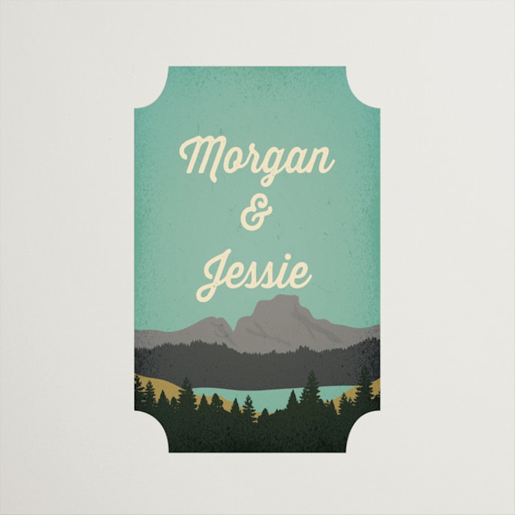 "Mountain View" - Wedding Favor Stickers in Forest by Nam Bourassa - Front