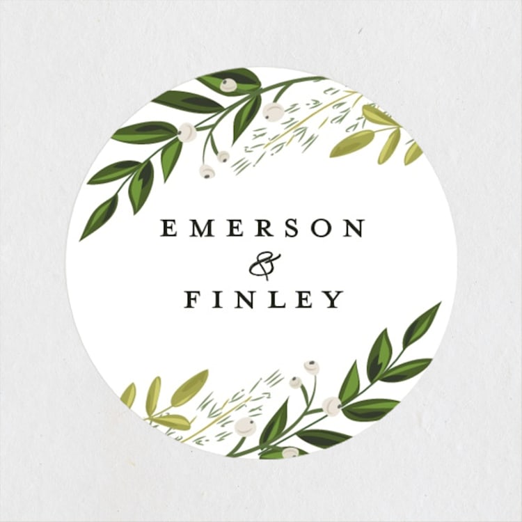 "Vines of Green" - Wedding Favor Stickers in Fern by Susan Moyal - Front