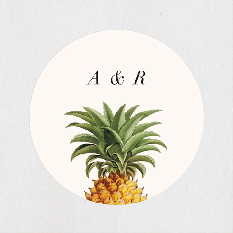 "Party in Paradise" - Wedding Favor Stickers in Pineapple by Erin Hodges - Front