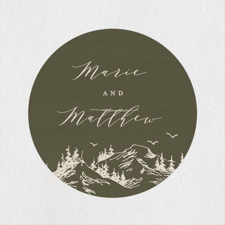 "into the mountains" - Wedding Favor Stickers in Olive by Helen Halik - Front
