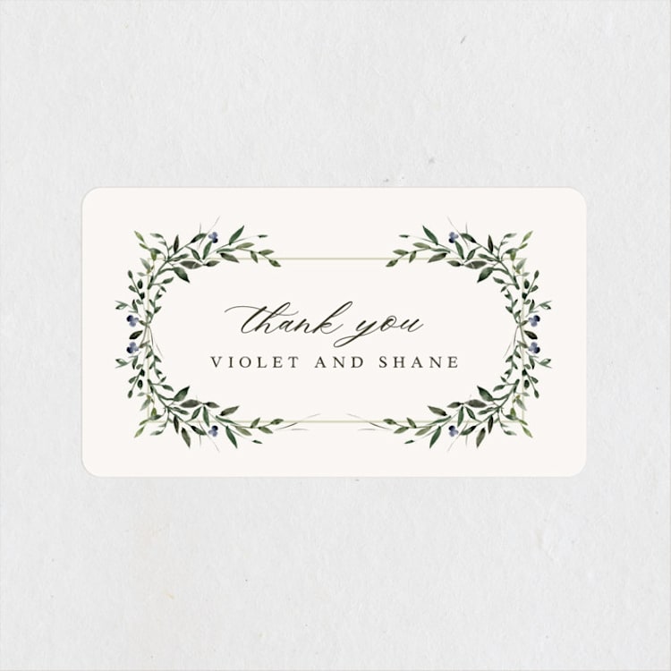 "Green Wreath" - Wedding Favor Stickers in Champagne by Lori Wemple - Front