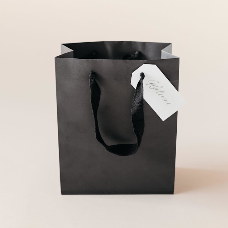 "Black Gift Bag with Gift Tag" - Welcome Bags in black by Lavender and Pine Gifting