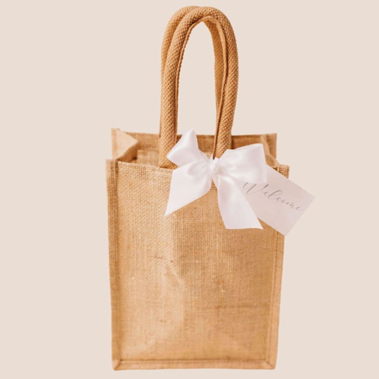 "Jute Gift Bag with Gift Tag and Satin Ribbon" - Welcome Bags in multicolor by Lavender and Pine Gifting