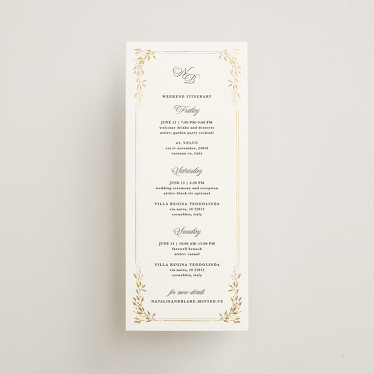 "Lake Como" - Wedding Weekend Itinerary Cards in Diamond by Kate Ahn - Front