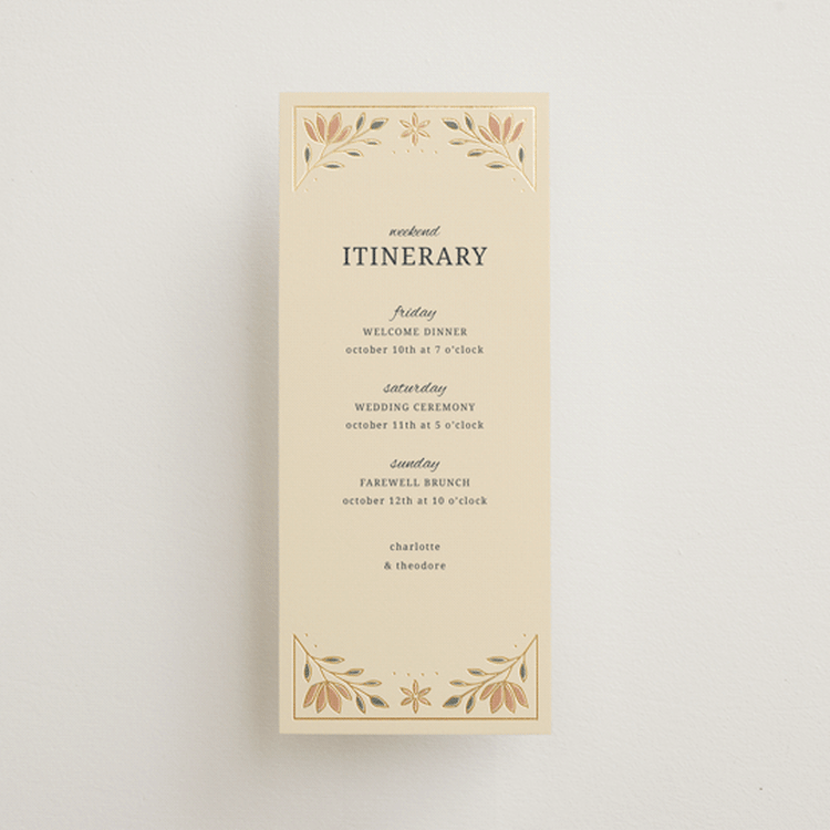 "Botanical Tapestry" - Wedding Weekend Itinerary Cards in Navy by Jess Rosa Beck - Front