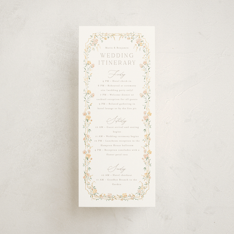 "Victorian Trellis" - Wedding Weekend Itinerary Cards in Golden Summer by Erin L. Wilson - Front