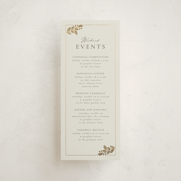 "Vine Wrap" - Wedding Weekend Itinerary Cards in Fern by Jen Owens - Front