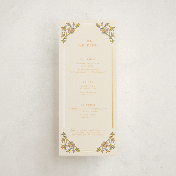 "Marigold" - Wedding Weekend Itinerary Cards in Ochre by Hannah Bowman - Front