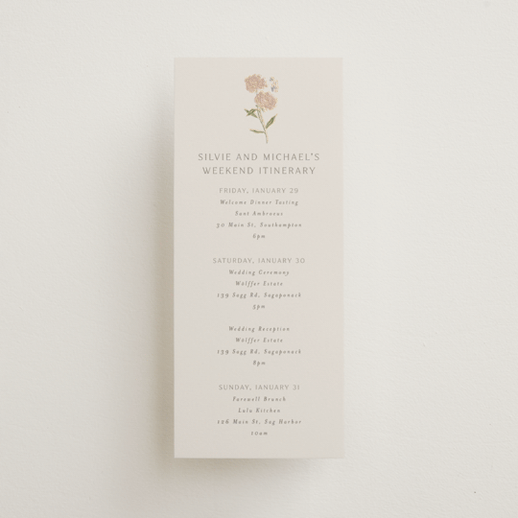 "Parisian Garden" - Wedding Weekend Itinerary Cards in Petal by Nicoletta Savod - Front