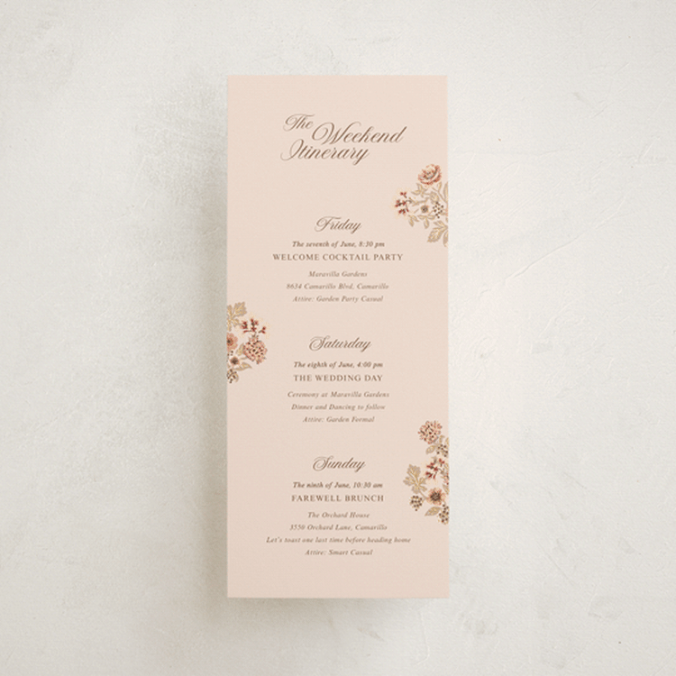"Blooming path" - Wedding Weekend Itinerary Cards in Chocolate by Paola Benenati - Front
