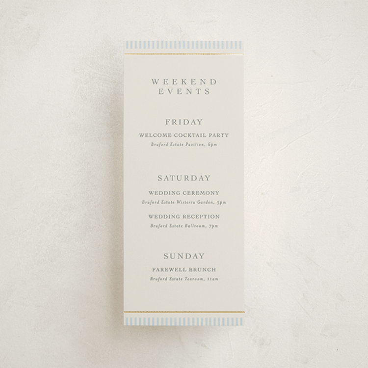 "Emma" - Wedding Weekend Itinerary Cards in Provincial by Angela Thompson - Front