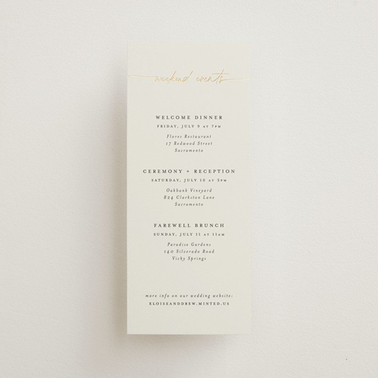 "silk" - Wedding Weekend Itinerary Cards in Linen by Pippa Shaw - Front
