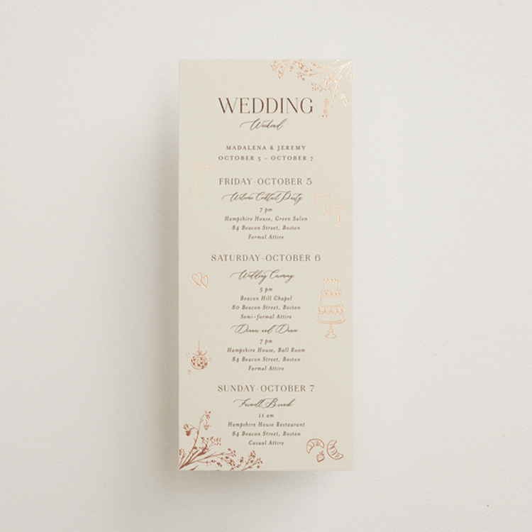 "Shining Florals" - Wedding Weekend Itinerary Cards in Almond by frau brandt - Front