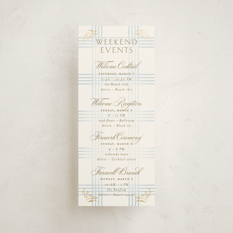 "salt and ivory" - Wedding Weekend Itinerary Cards in Belair by Grae - Front