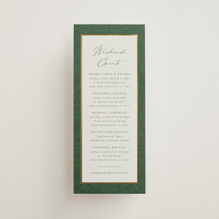 "grandeur" - Wedding Weekend Itinerary Cards in Forest by Jen Owens - Front