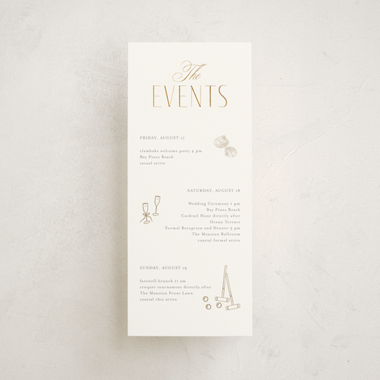"Monatuk" - Wedding Weekend Itinerary Cards in Fog by Ashlee Townsend - Front