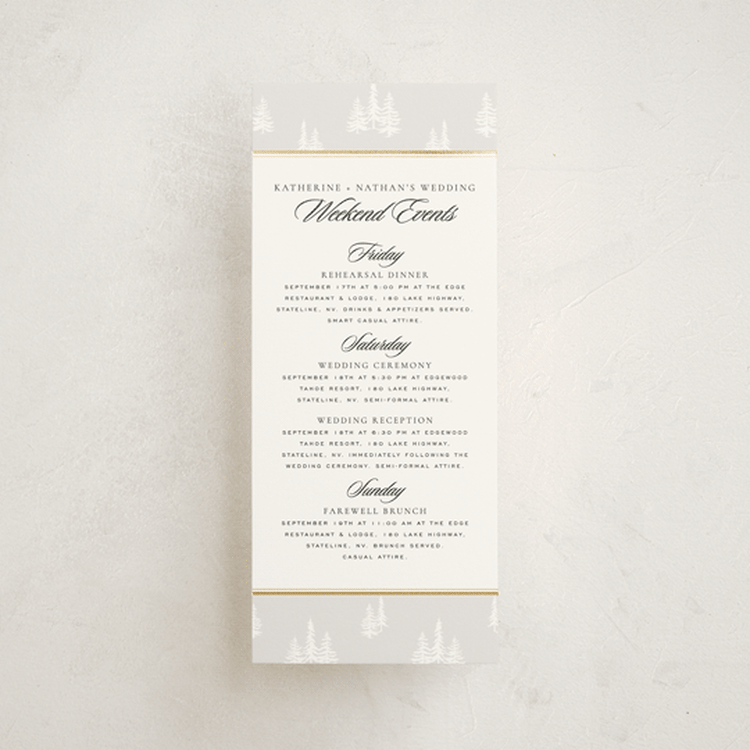 "Gilded Forest" - Wedding Weekend Itinerary Cards in Snow by Stacy Maalouf - Front