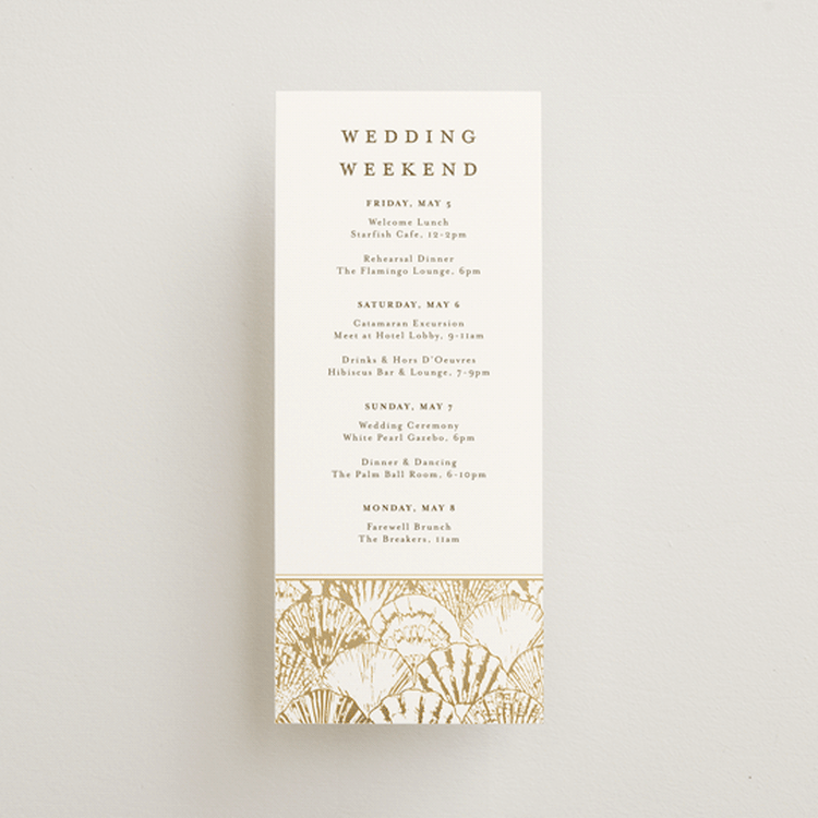 "By the Seashore" - Wedding Weekend Itinerary Cards in Pearl by Maria Alou - Front