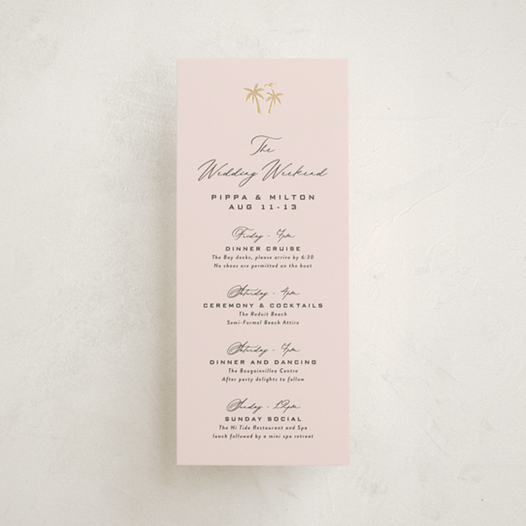 "tropical getaway" - Wedding Weekend Itinerary Cards in Blush by Laura Hamm - Front