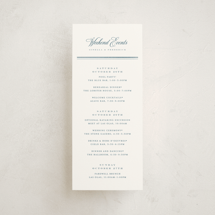 "othellolagkage" - Wedding Weekend Itinerary Cards in Pearl by chocomocacino - Front