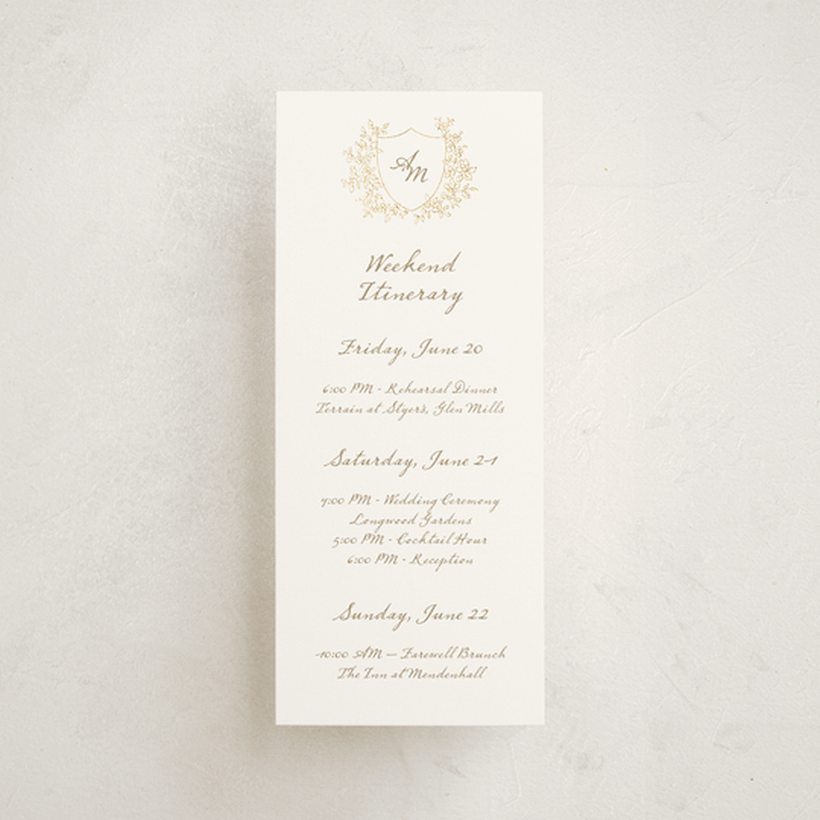 "Boho flower crest" - Wedding Weekend Itinerary Cards in Ivory by Cass Loh - Front