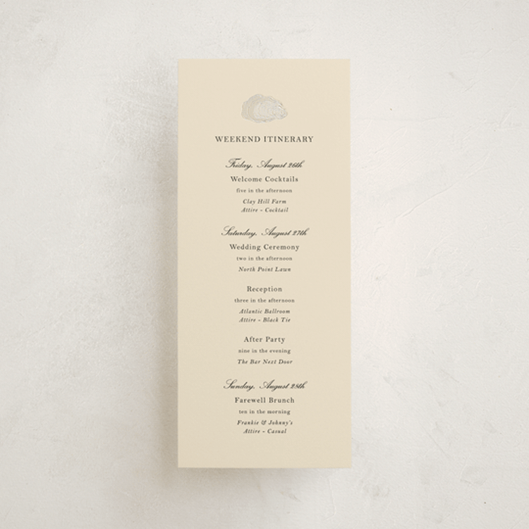 "Cove" - Wedding Weekend Itinerary Cards in Sand by Jennifer Lew - Front