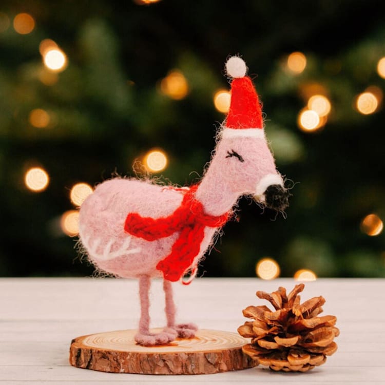 "Felt Flamingo Holiday Figurine" - Christmas Decorations in pink by Aahlada Chennupati