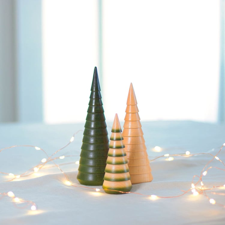 "Set of Three Hand-Turned Christmas Trees" - Christmas Decorations in green by Ann Nygard