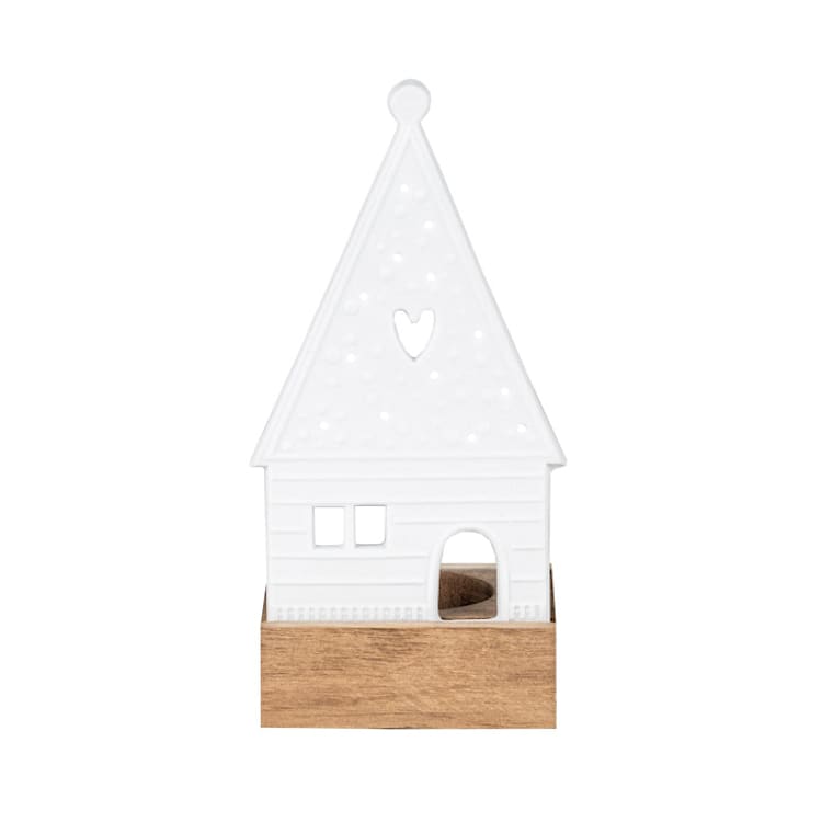 "Porcelain & Acacia Village Tealight Gingerbread House - 5.1"" - Christmas Decorations in white by Räder Designs
