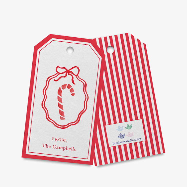 "Personalized Candy Cane Christmas Gift Tags (Set of 24)" - Holiday Gift Tags in red by Liesel Anne
