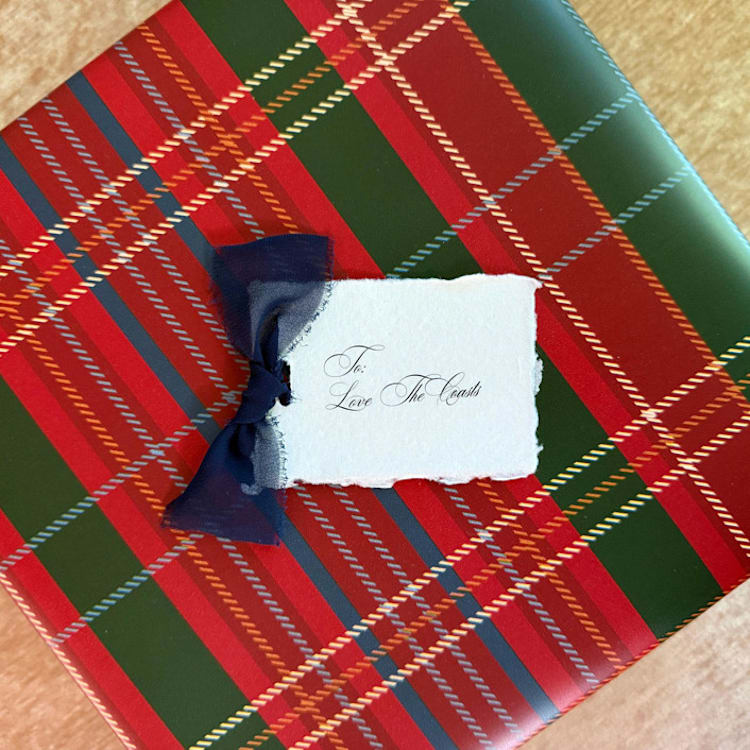 "Holiday Handmade Paper Gift Tags with Navy Blue Bow | Set of 10 | Custom Text" - Holiday Gift Tags in blue by Cotton and Bow