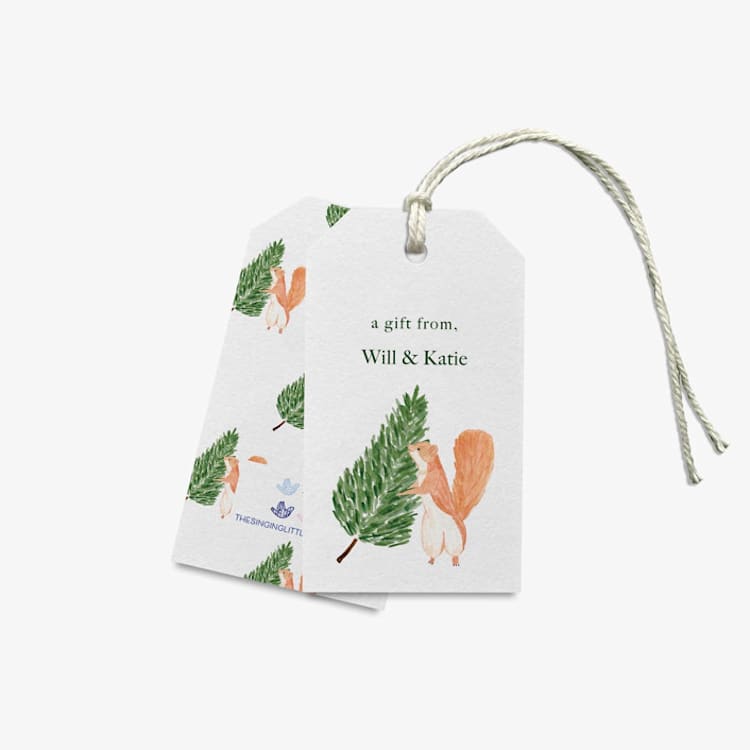 "Personalized Tree Squirrel Christmas Gift Tags (Set of 24)" - Holiday Gift Tags in green by Liesel Anne