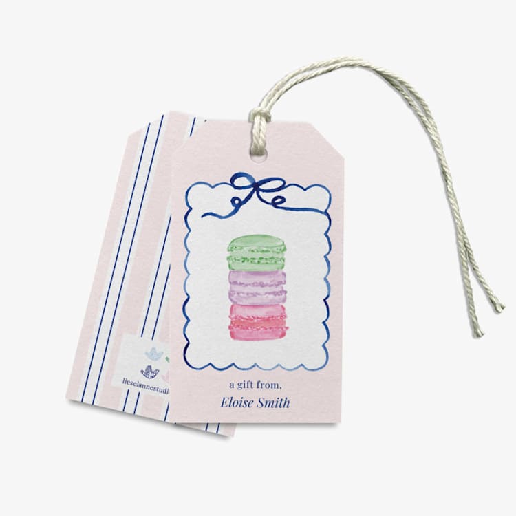 "Personalized Macaron Stack Gift Tags" - Holiday Gift Tags in pink by Liesel Anne