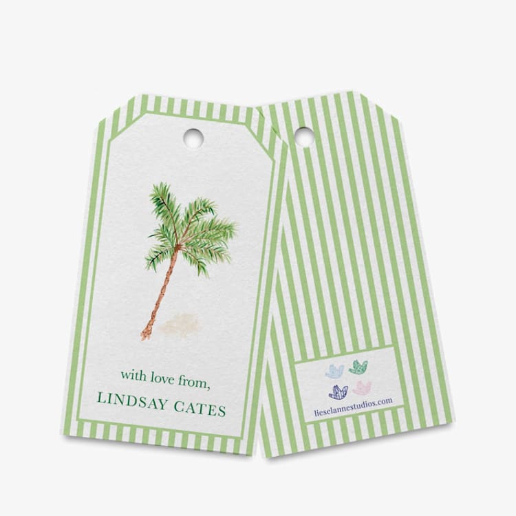 "Personalized Palm Tree Gift Tags (Set of 24)" - Holiday Gift Tags in green by Liesel Anne