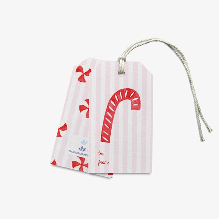 "Pink Striped Candy Cane Christmas Gift Tags (Set of 24)" - Holiday Gift Tags in pink by Liesel Anne