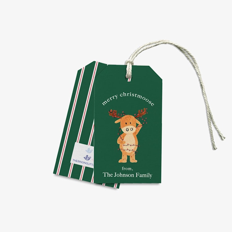 "Personalized Merry Christmoose Christmas Gift Tags (Set of 24)" - Holiday Gift Tags in green by Liesel Anne